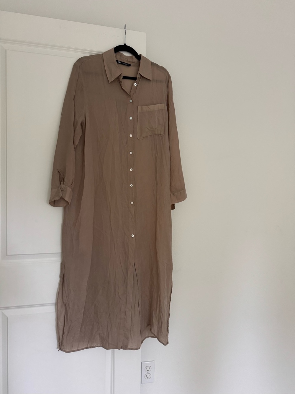NEW ZARA women’s 100% Cupro oversized button down maxi shirt dress size MEDIUM - Picture 5 of 8